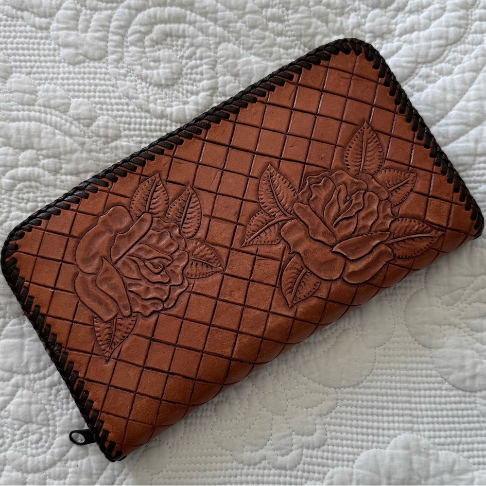 Vintage Tooled Leather Day Planner Wallet